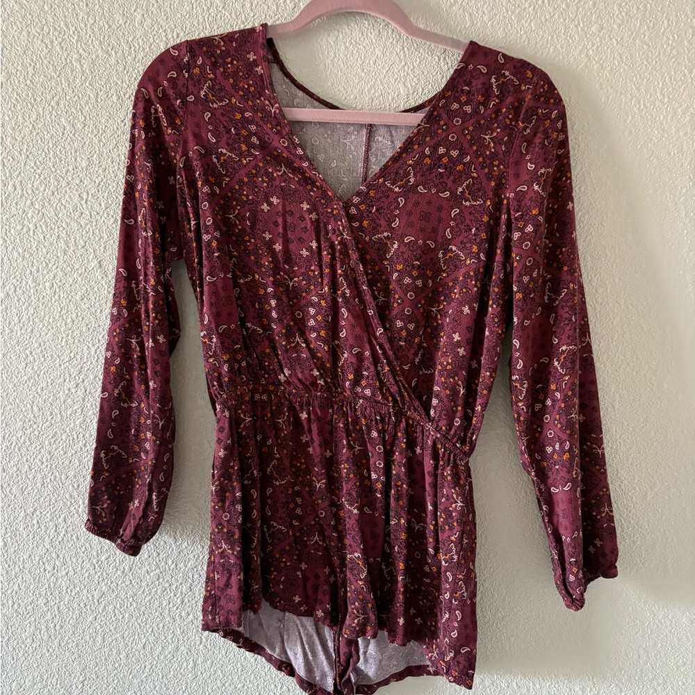 Burgundy Long sleeve Romper